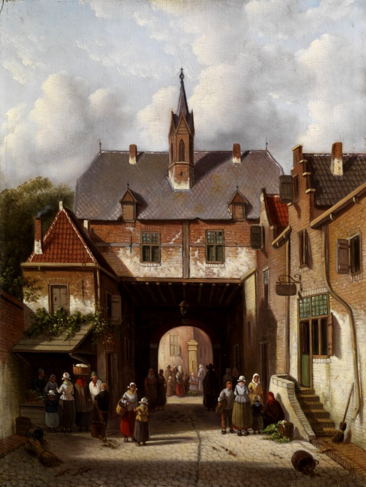 Adrianus Eversen Markttreiben unter einem Torgebäude