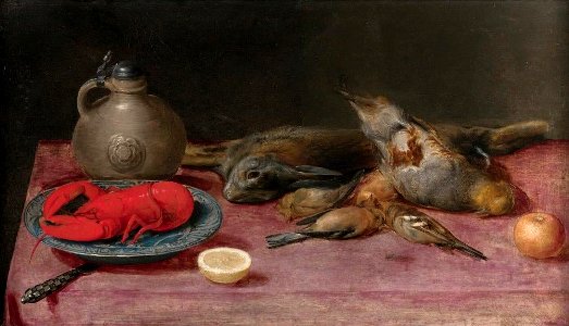 Still-life with a Lobster and Venison on an Entablature by Alexander Adriaenssen. Free illustration for personal and commercial use.
