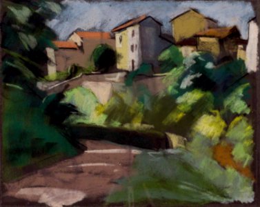 Adrien Bas - Hameau dans les Monts d'Or, pastel sur papier gris
