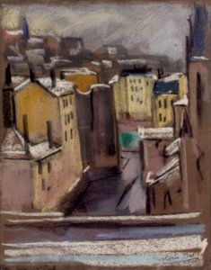 Adrien Bas - Place Gerson à Saint-Paul, pastel sur papier gris (1924)