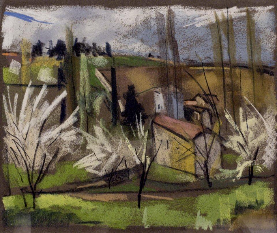 Adrien Bas - Curis au Mont d'Or, pastel sur papier gris (1925)