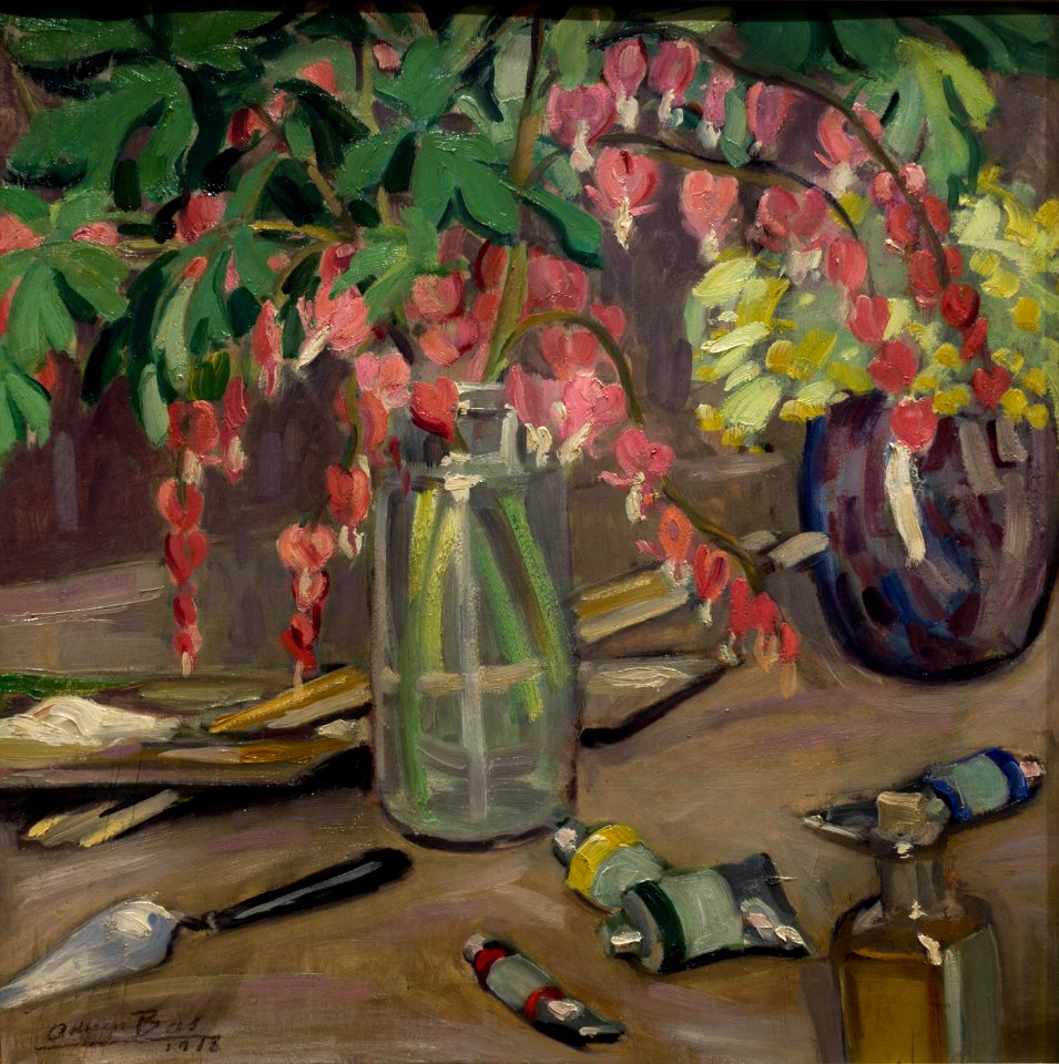 Adrien Bas - Vase de digitales, huile sur contreplaqué (1918)
