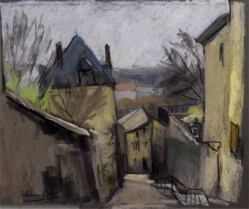 Adrien Bas - Montée des Épis (Lyon), pastel sur papier gris (1924)
