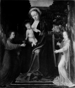 Adrien Ysenbrandt - Virgin and Child with Two Angels in a Landscape - Walters 37266. Free illustration for personal and commercial use.