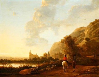 Aelbert Cuyp (1620-1691) - A River Landscape with a Horseman on a Road - 1535112 - National Trust. Free illustration for personal and commercial use.