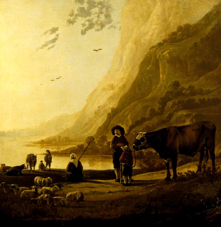 Aelbert Cuyp - A Mountainous River Landscape with a Herdsman and Bull NTIV POLY 308-001