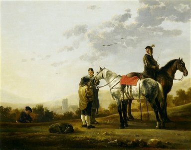 Aelbert Cuyp (Dordrecht 1620-Dordrecht 1691) - Two Cavalry Troopers Talking to a Peasant - RCIN 404801 - Royal Collection