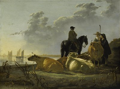 Aelbert Cuyp - Boeren en vee bij de Merwede - L60 - National Gallery. Free illustration for personal and commercial use.
