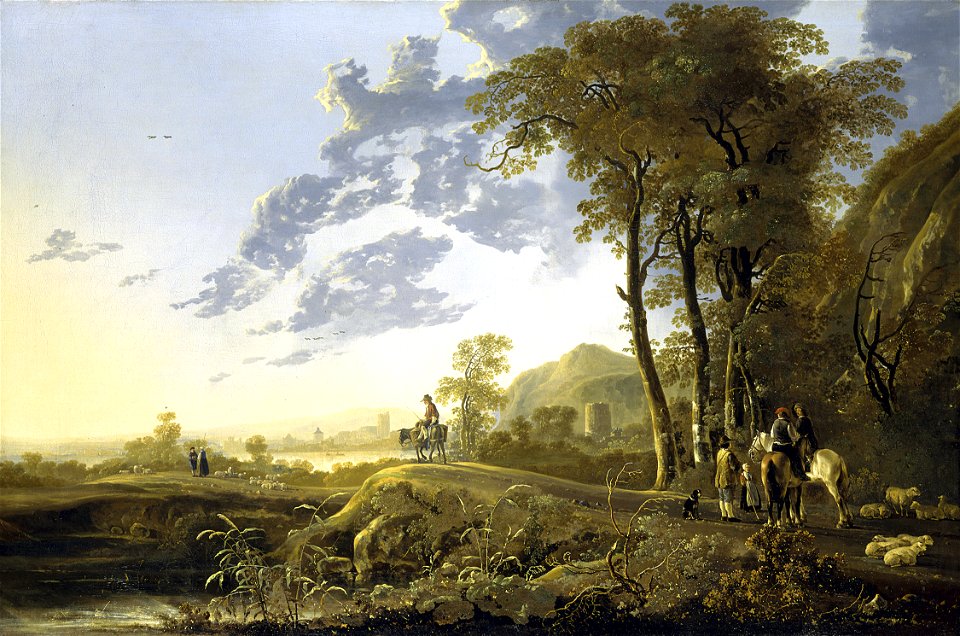 Aelbert Cuyp (Dordrecht 1620-Dordrecht 1691) - An Evening Landscape with Figures and Sheep - RCIN 405827 - Royal Collection