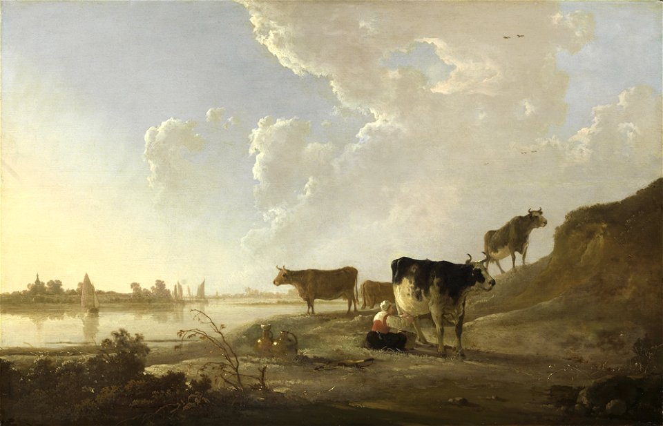 Aelbert Jacobsz. Cuyp - Flusslandschaft mit melkender Frau - 2781 - Staatliche Kunsthalle Karlsruhe