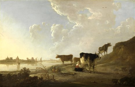 Aelbert Jacobsz. Cuyp - Flusslandschaft mit melkender Frau - 2781 - Staatliche Kunsthalle Karlsruhe