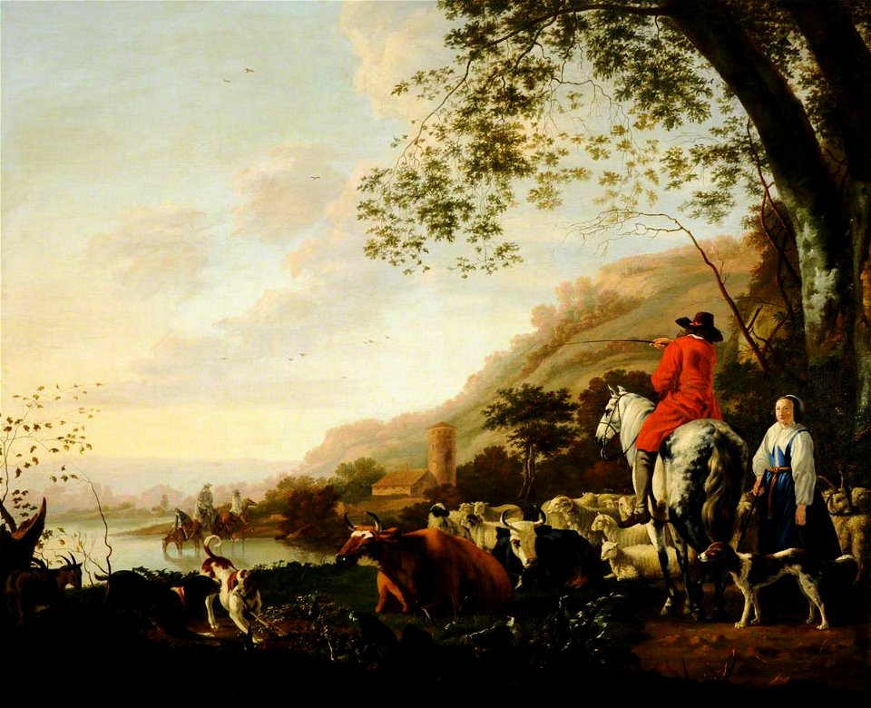 Aelbert Cuyp (1620-1691) (after) - A Hilly River Landscape with a Horseman Conversing with a Shepherdess - 709326 - National Trust