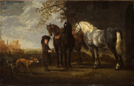 Aelbert Cuyp - A Groom with Three Horses E1924-3-3. Free illustration for personal and commercial use.