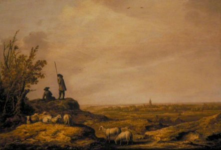 Aelbert Cuyp - Panoramic Landscape with Shepherds, Sheep and a Town in the Distance (possibly Beverwijk, Holland) COL GAG 3716-001