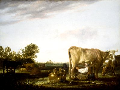 Aelbert Cuyp - The Milkmaid. Free illustration for personal and commercial use.