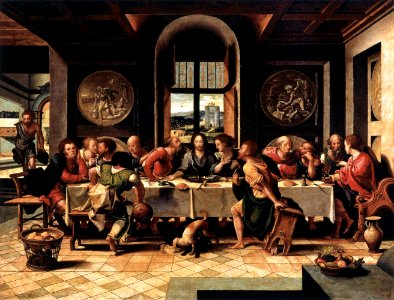 Coecke van Aelst, Pieter workshop - Last supper - Royal Museums of Fine Arts, Brussels . Free illustration for personal and commercial use.