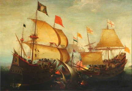 Aert Anthonisz. Anthonissen (1578-1579-1620) - An English and a Dutch Ship Attacking a Spaniard - BHC0714 - Royal Museums Greenwich