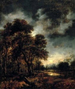 Aert van der Neer - Landschap bij maanlicht - 2509 (OK) - Museum Boijmans Van Beuningen. Free illustration for personal and commercial use.