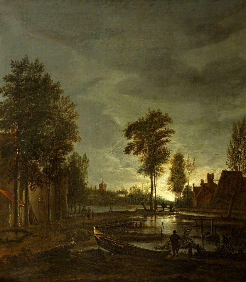 Aert van der Neer (1603-1677) (style of) - A Moonlit River Scene - 22849 - National Trust