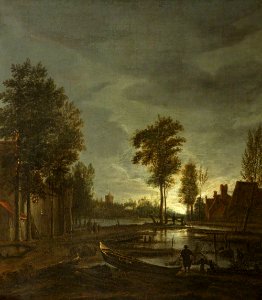 Aert van der Neer (1603-1677) (style of) - A Moonlit River Scene - 22849 - National Trust