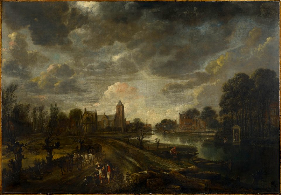 Aert van der Neer (1603-4-Amsterdam 1677) - A Road Leading to a Village on a Canal, Evening - RCIN 404795 - Royal Collection