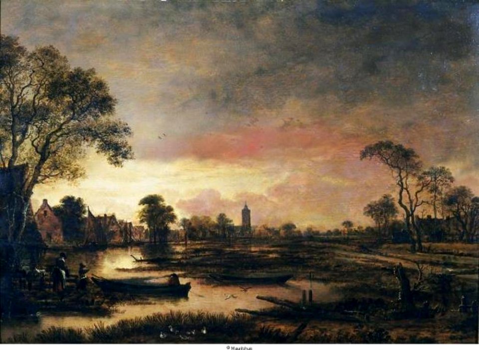 Aert van der Neer - Dorp aan een rivier bij ochtendlicht - 912 - Mauritshuis