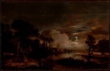 Aert van der Neer - Moonlit Landscape with a View of the New Amstel River and Castle Kostverloren - Google Art Project