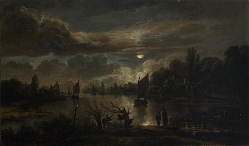 Aert van der Neer (1603) - Mondscheinlandschaft mit breitem Kanal - 332 - Staatliche Kunsthalle Karlsruhe