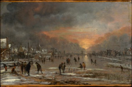 Aert van der Neer - Sports on a Frozen River - WGA16493. Free illustration for personal and commercial use.