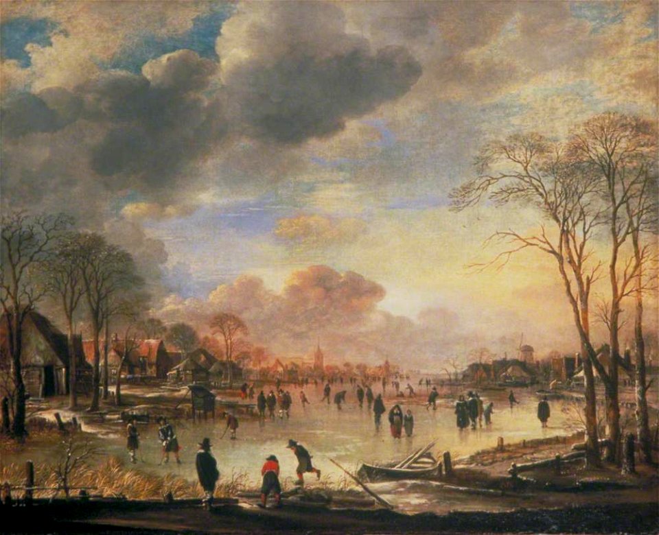 Aert van der Neer (1603-1677) - Winter Landscape with Figures on a Frozen Canal - 3743 - Guildhall Art Gallery