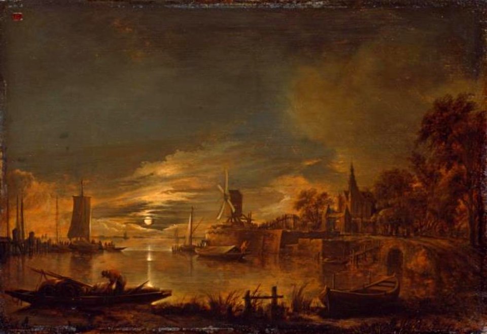Aert van der Neer - Maanverlicht rivierlandschap met molen - G 98 - Staatliches Museum Schwerin