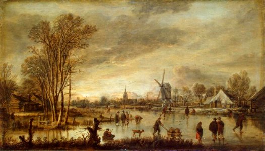 Aert van der Neer - River in Winter - WGA16492. Free illustration for personal and commercial use.