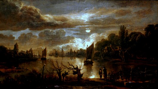 Aert van der Neer - Moonlight Landscape with Broad Canal - Karlsruhe