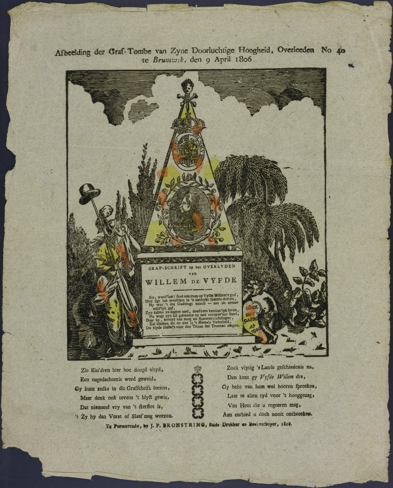 Afbeelding der graf-tombe van zyne doorluchtige hoogheid, overleeden te Brunswyk, den 9 April 1806-Catchpenny print-Borms 1003