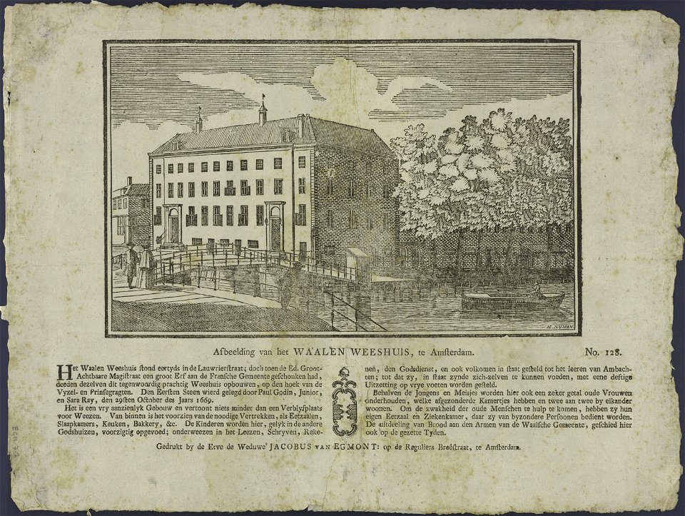 Afbeelding van het Waalen Weeshuis, te Amsterdam-Catchpenny print-Borms 0506