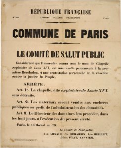 Affiche du Comité de Salut public annonçant la destruction de la Chapelle expiatoire de Louis XVI (bgw17 0878)