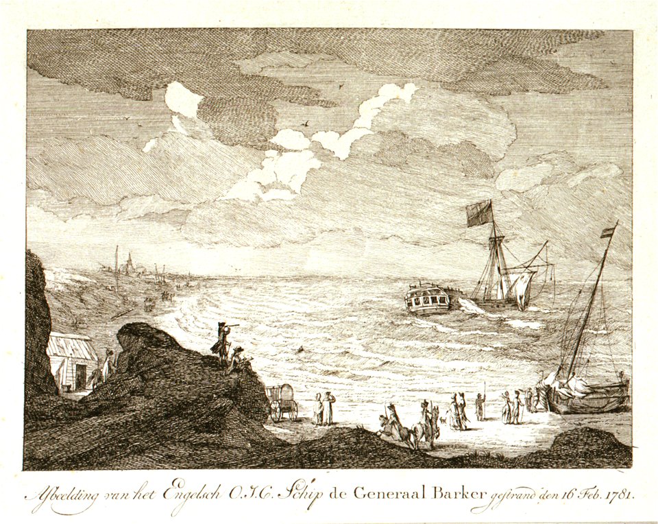 Afbeeling van het Engelsch O.I.C Schip de General Barker gestrand den 16 Feb 1781 RMG PU6353