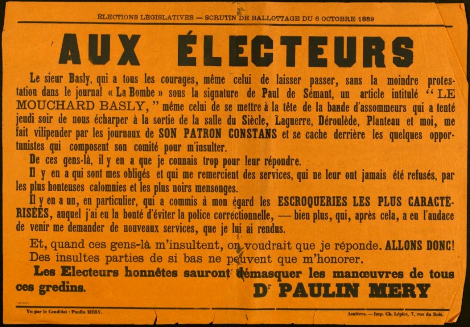 Affiche Paulin Méry, législatives 6 octobre 1889