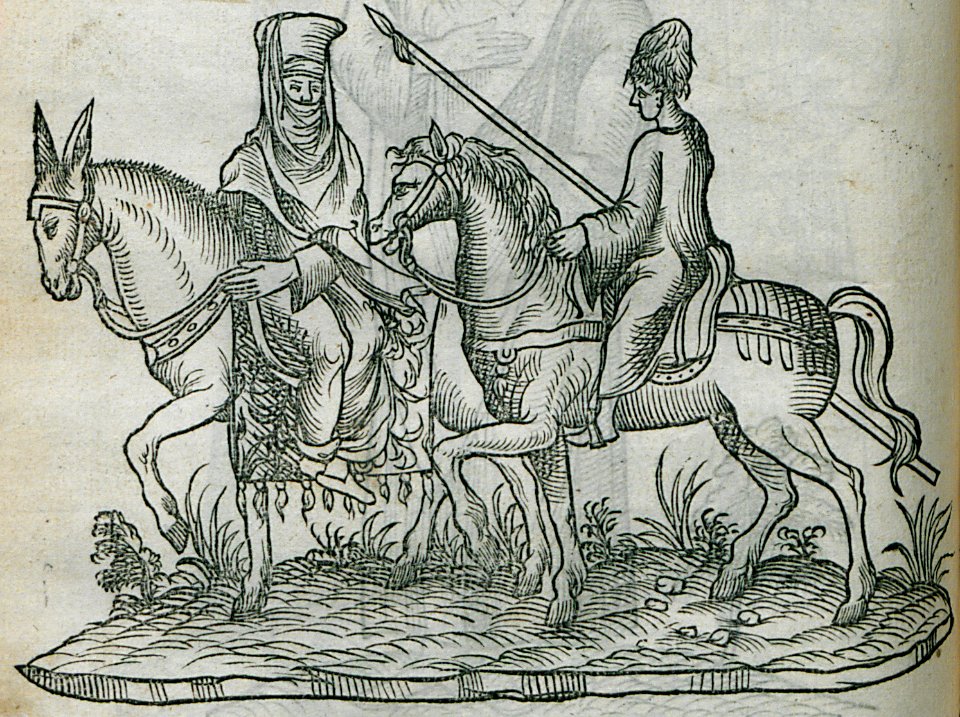 Affluent Egyptian with his wife on their horse - Belon Pierre - 1554 ...