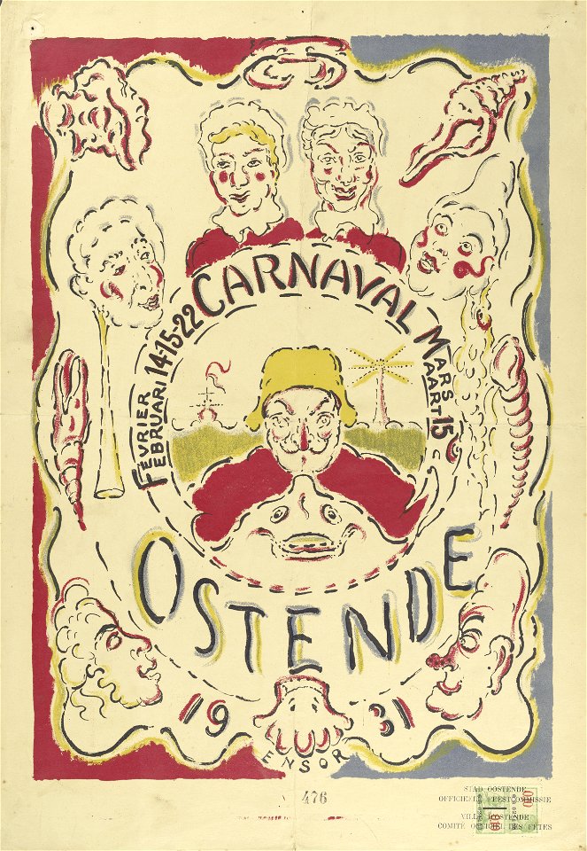 Affiche voor het carnaval van Oostende, James Ensor, Mu.ZEE Oostende, SM001120b