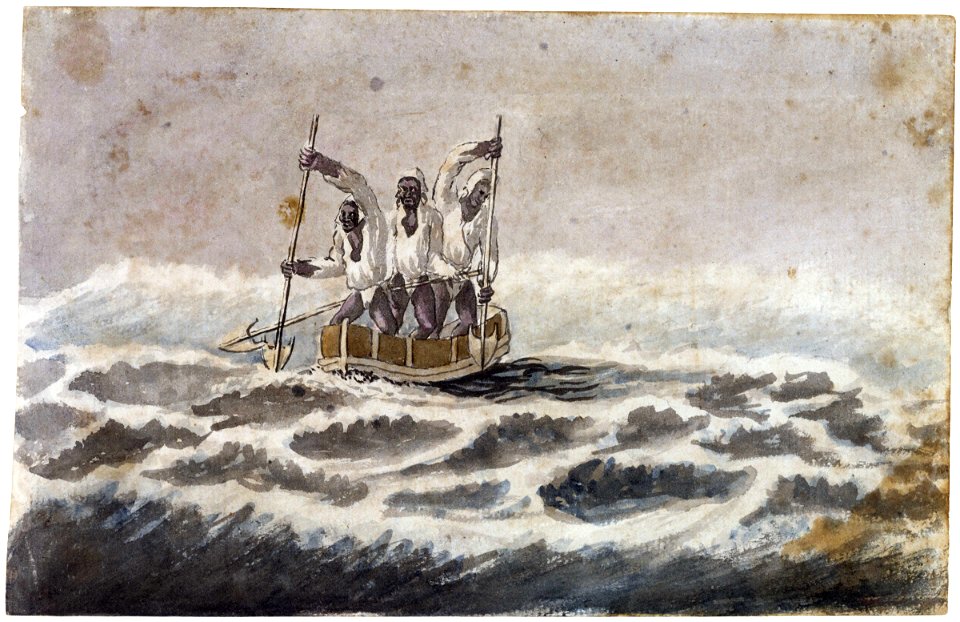 African canoe paddling through surf (Bray album) RMG L5872