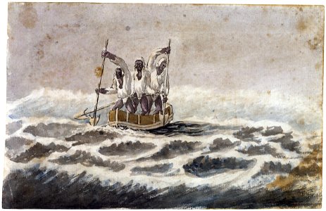 African canoe paddling through surf (Bray album) RMG L5872