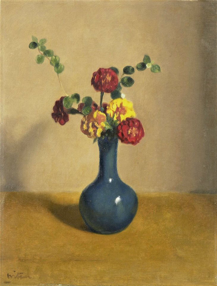 Afrikaantjes in een blauw vaasje Rijksmuseum SK-A-2956