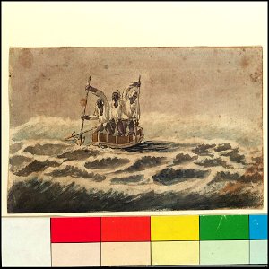 African canoe paddling through surf (Bray album) RMG PT2022