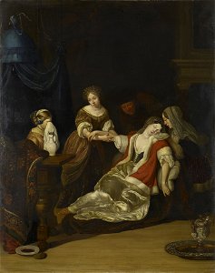 After Eglon van der Neer - A Lady Fainting after having been Bled c.1680-1750. Free illustration for personal and commercial use.