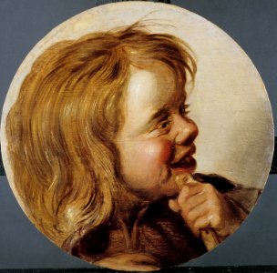 After Frans Hals - head of a boy with a whistle facing right. Free illustration for personal and commercial use.
