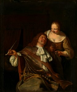 After Frans van Mieris the Elder (Leiden 1635-Leiden 1681) - A Man Smoking, and a Woman - RCIN 406624 - Royal Collection