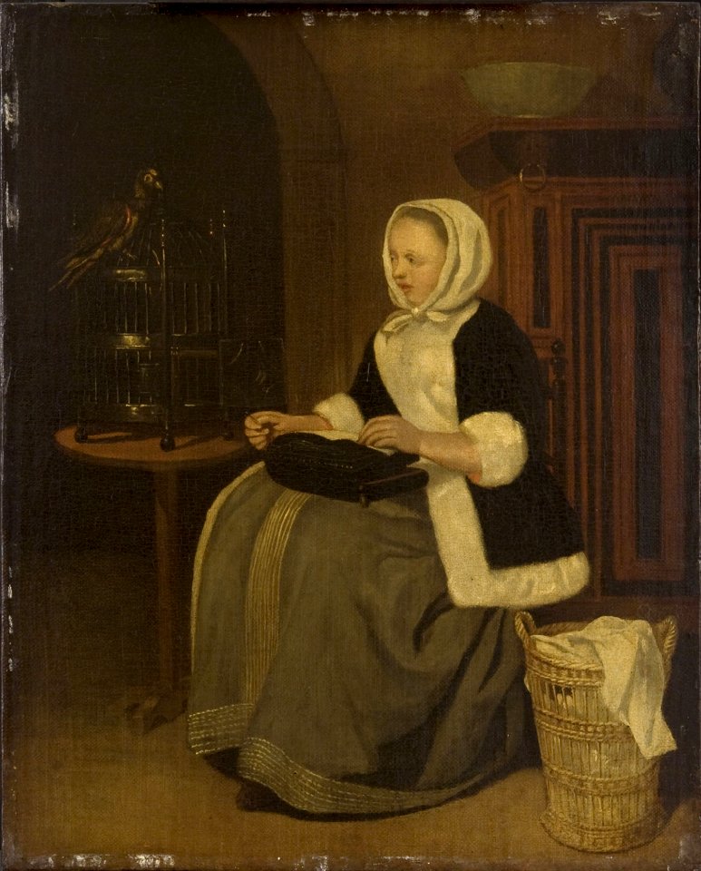 After Gabriel Metsu - Young Lady Sewing Cat507