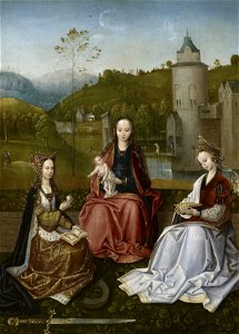 After Master of Hoogstraten (early 16th century) - The Virgin and Child with Saints Catherine and Barbara - RCIN 407812 - Royal Collection. Free illustration for personal and commercial use.