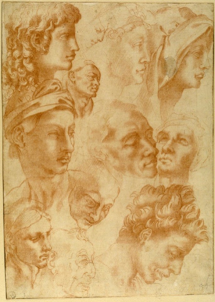 After Michelangelo Buonarroti - Twelve Studies of Heads, WA1846.93